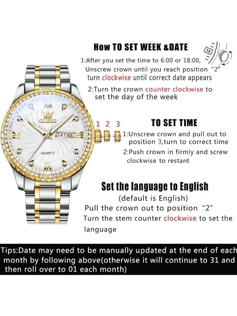 Mens Silver Gold Big Dial Analog Quartz Stainless Steel Relojes Waterproof Watch